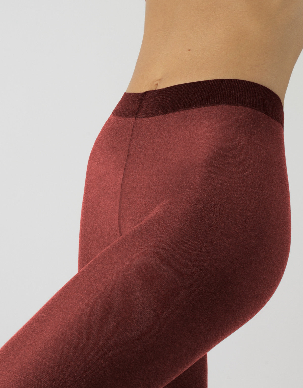 Calzitaly Melange Seam Tights - Wine burgundy opaque fashion tights with a knitted fleck effect, white back seam.
