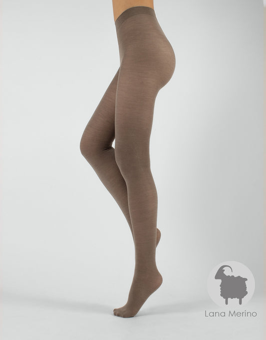 Calzitaly Beige Merino Tights - Light and warm knitted thermal tights with deep waistband and gusset, perfect for cold Winters.