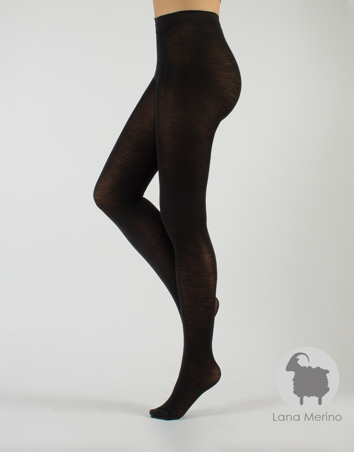 Calzitaly Black Merino Tights - Light and warm knitted thermal tights with deep waistband and gusset, perfect for cold Winters.