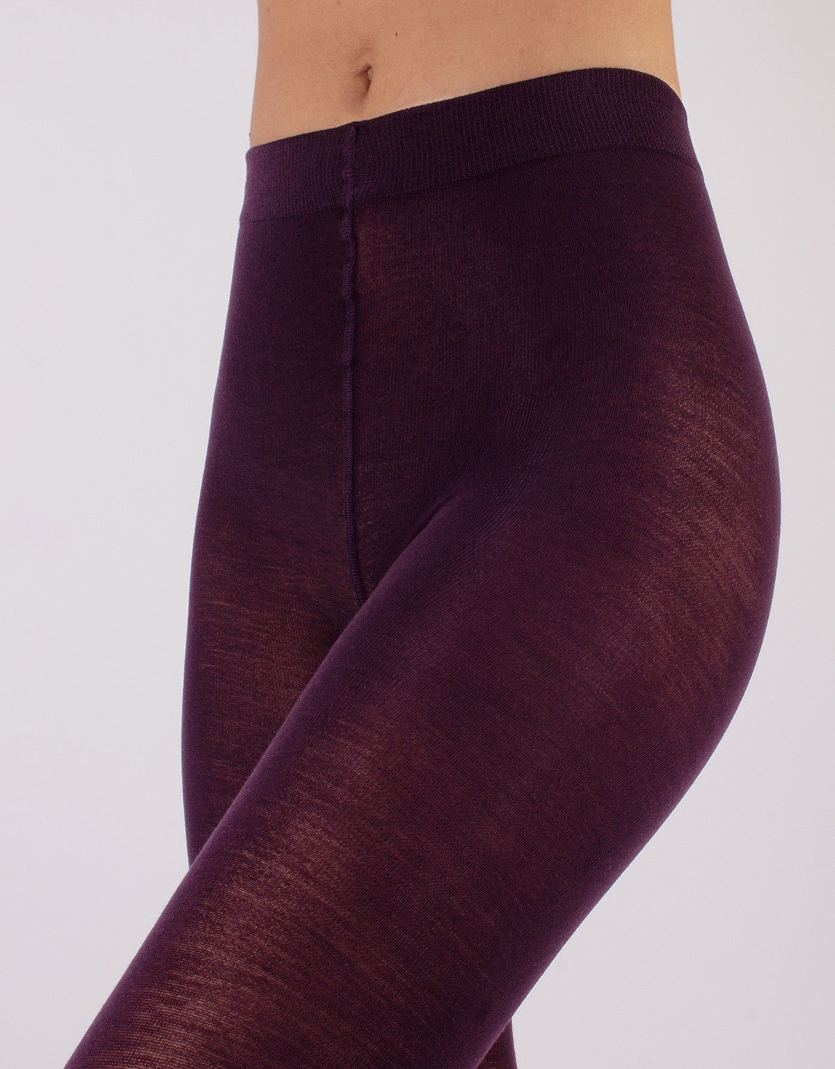 Calzitaly Dark Purple Merino Tights - Light and warm knitted thermal tights with deep waistband and gusset, perfect for cold Winters.