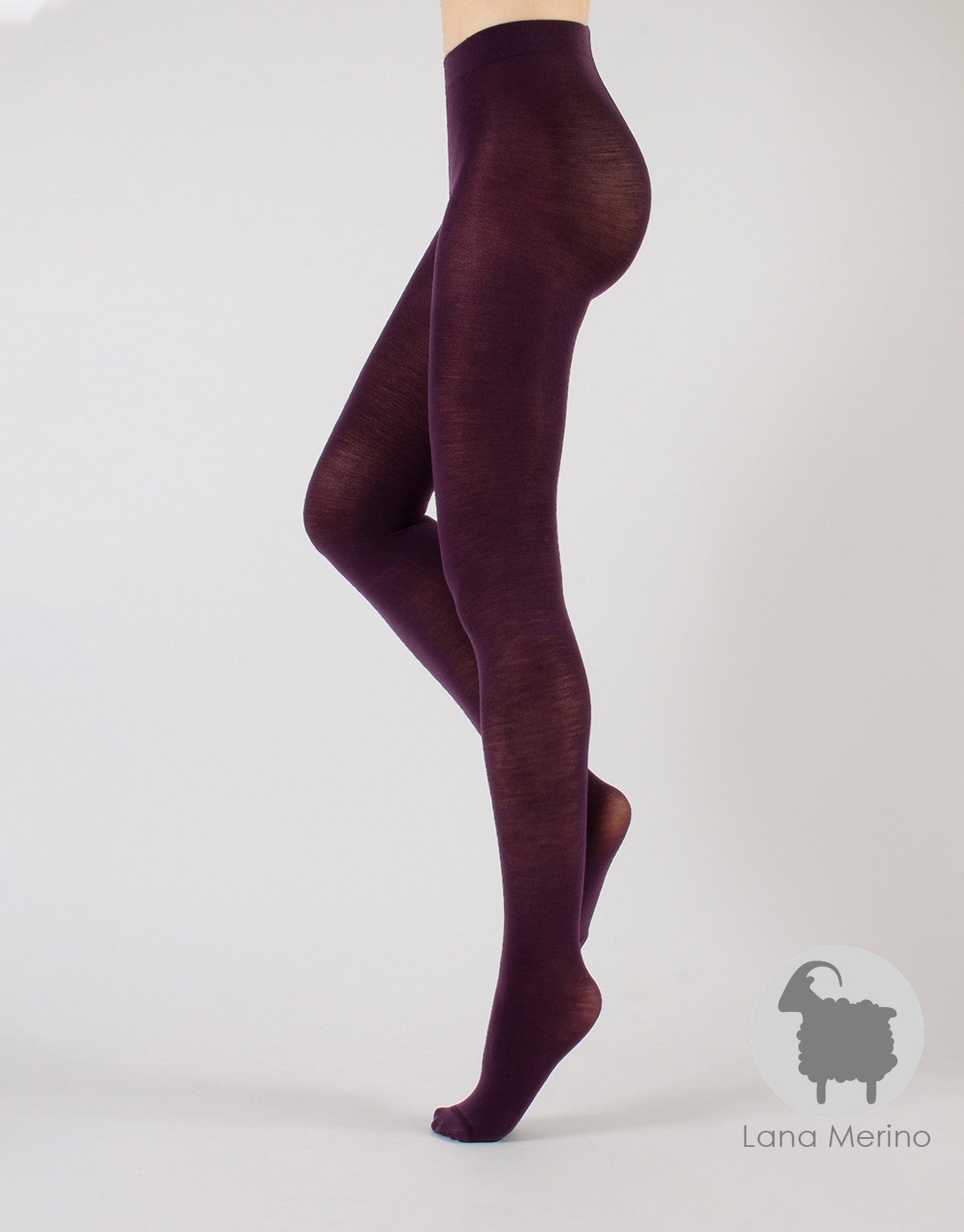 Calzitaly Dark Purple Merino Tights - Light and warm knitted thermal tights with deep waistband and gusset, perfect for cold Winters.
