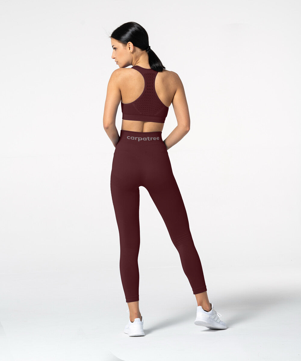 Carpatree Phase Seamless Leggings - Burgundy high waisted seamless leggings made of thick stretch fabric with ventilating mesh side panels.