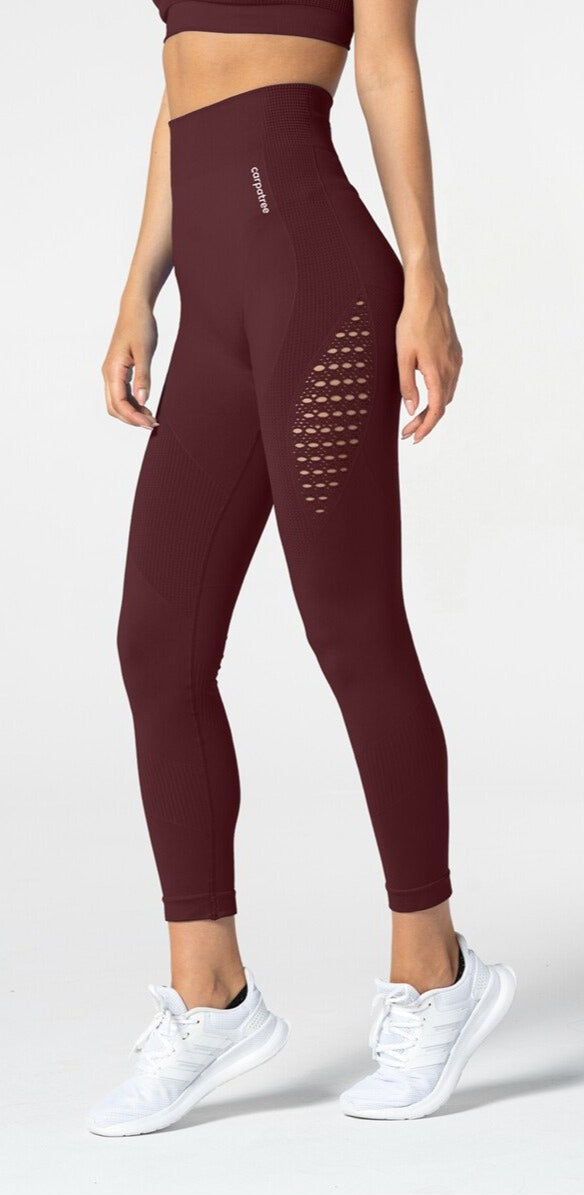 Carpatree Phase Seamless Leggings - Burgundy high waisted seamless leggings made of thick stretch fabric with ventilating mesh side panels.