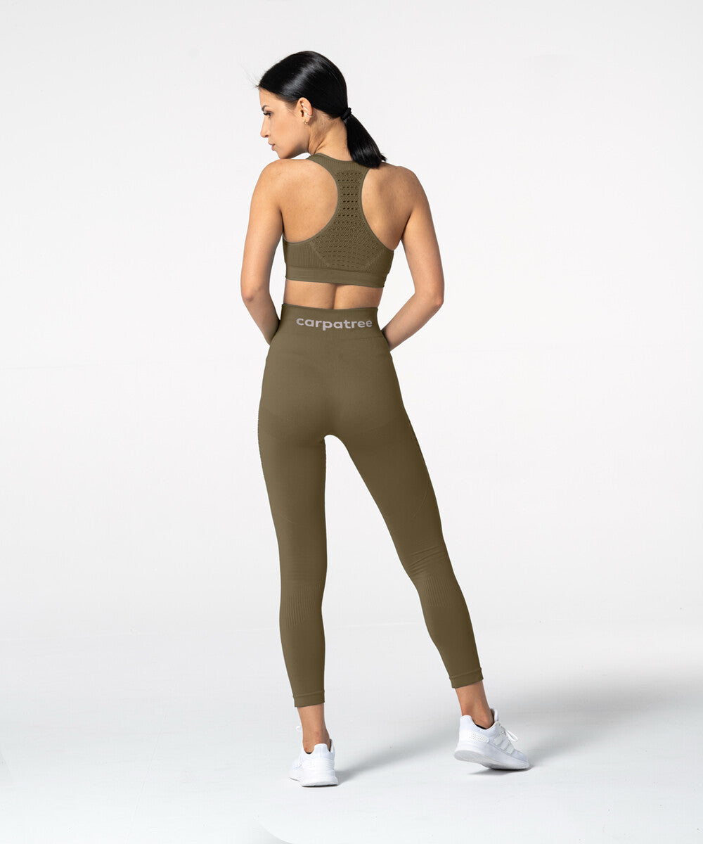 Carpatree Phase Seamless Leggings - Faded khaki green high waisted seamless leggings made of thick stretch fabric with ventilating mesh side panels.