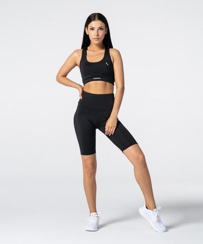 Carpatree Side Mesh Biker Shorts - Black high waisted bicycle shorts with a deep waist band and side mesh panelling. Made of strong stretch fabric composed of quick-drying and breathable polyester.
