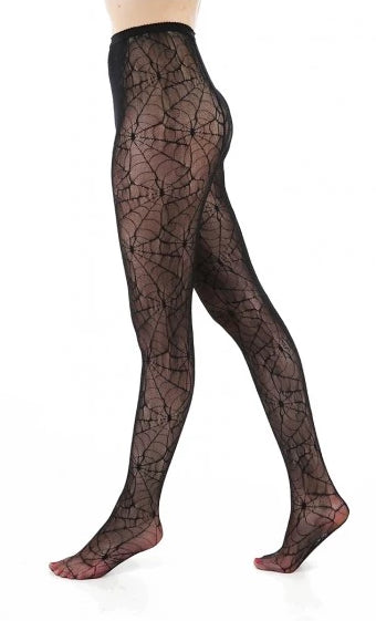 Leg Avenue 9009  Spider Lace Tights - black micro mesh tights with cobweb pattern