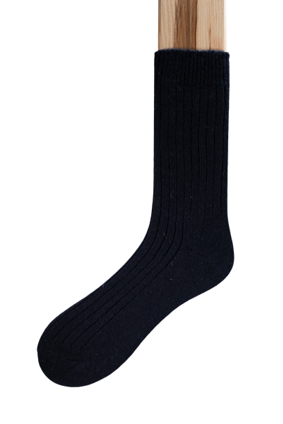 Connemara Merino Socks - Black ribbed knitted ankle socks with plain sole, made with a mix of warm merino wool.