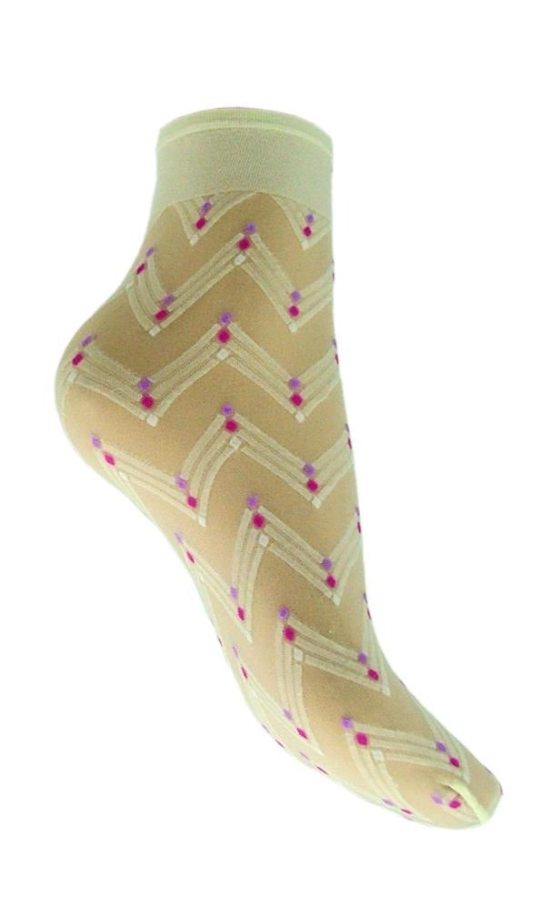 Omsa 3020 Crystal Calzino - sheer cream fashion ankle socks with zig-zag pattern