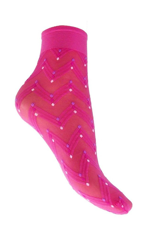 Omsa 3020 Crystal Calzino - sheer pink fashion ankle socks with zig-zag pattern