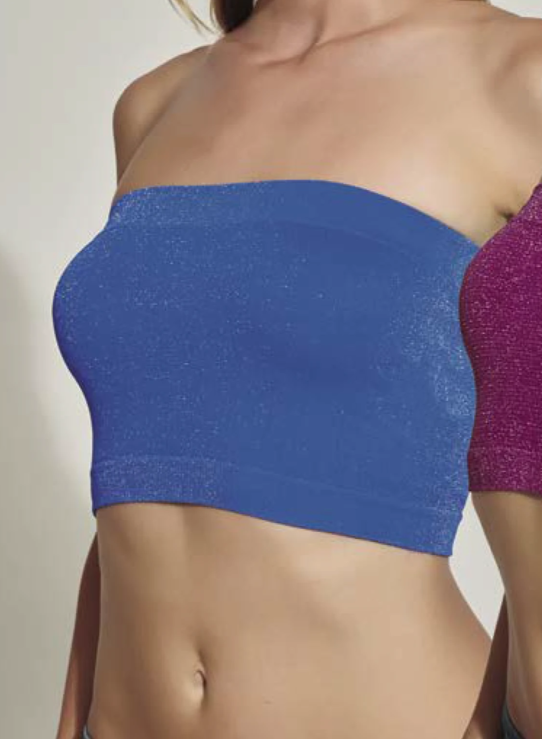 Trasparenze Cumino Top - Sparkly silver glitter lurex bandeau tube crop top in blue