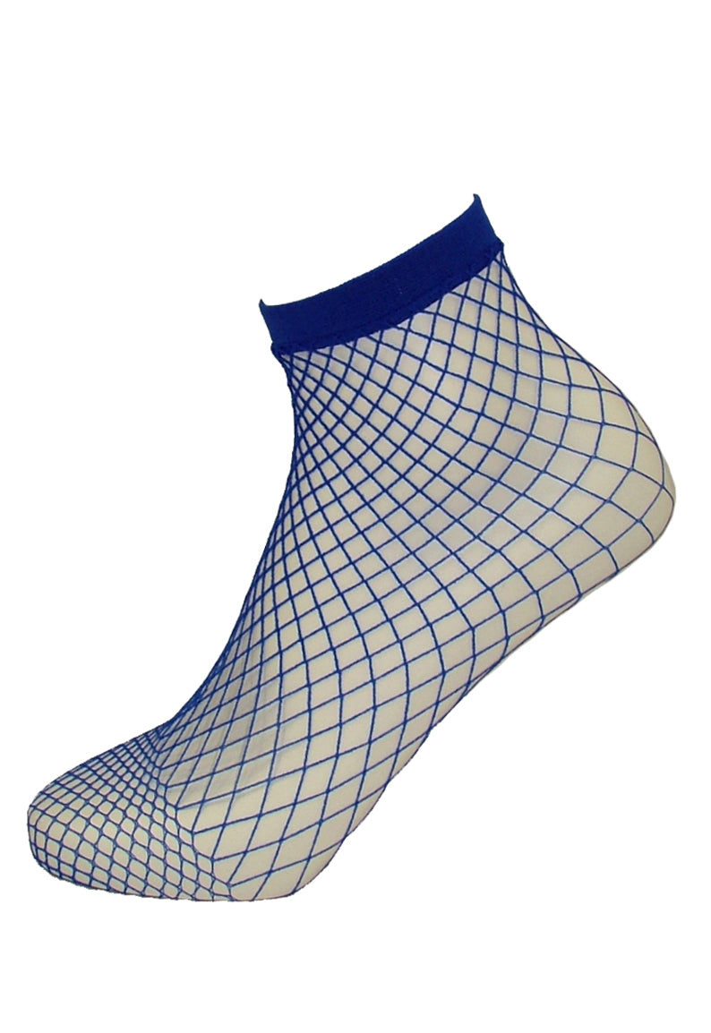 Emilio Cavallini Minimal Net Socks - blue medium classic diamond fishnet ankle socks with a plain cuff and micro mesh toe.