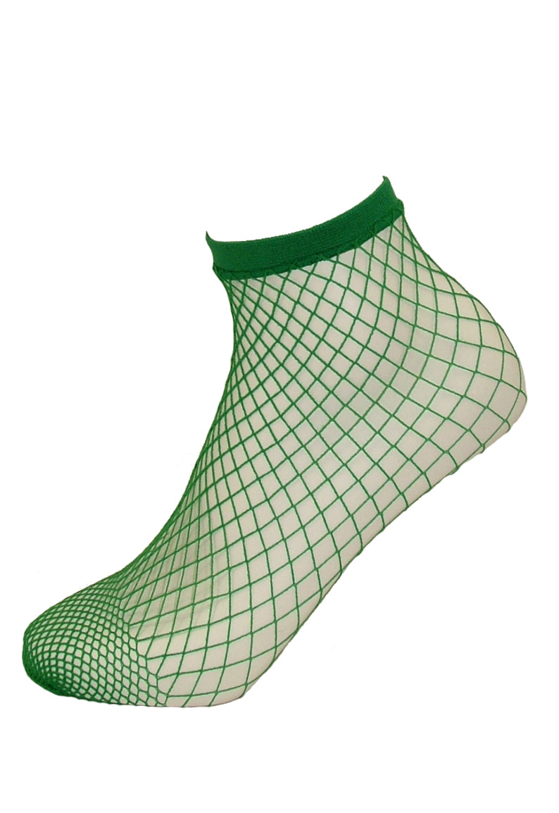 Emilio Cavallini Minimal Net Socks - green medium classic diamond fishnet ankle socks with a plain cuff and micro mesh toe.