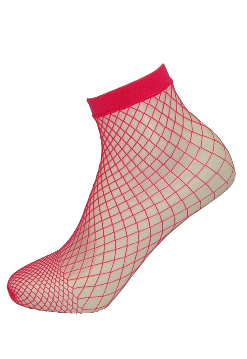 Emilio Cavallini Minimal Net Socks - bright pink medium classic diamond fishnet ankle socks with a plain cuff and micro mesh toe.