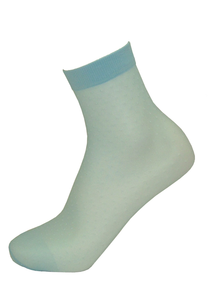 Emilio Cavallini Micro Dots Sock - sheer light blue fashion ankle socks with white all over micro dot pattern and plain elasticated cuff.