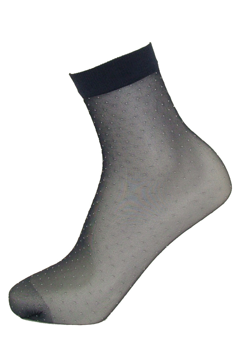 Emilio Cavallini Micro Dots Sock - sheer navy blue fashion ankle socks with white all over micro dot pattern and plain elasticated cuff.