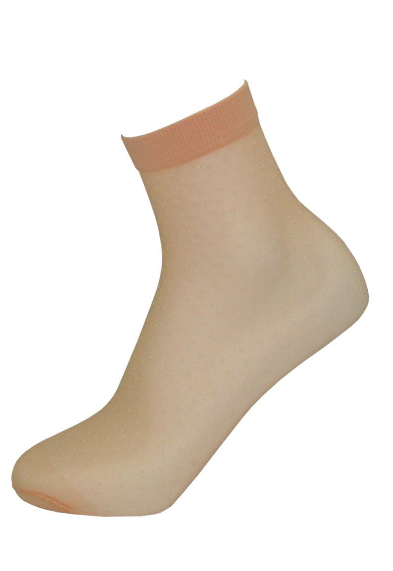 Emilio Cavallini Micro Dots Sock - sheer peach/salmon fashion ankle socks with white all over micro dot pattern and plain elasticated cuff.