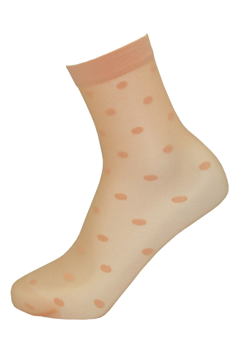Emilio Cavallini Swiss Dot Sock - Sheer pale salmon fashion ankle socks with all over polka dots and plain elasticated cuff.