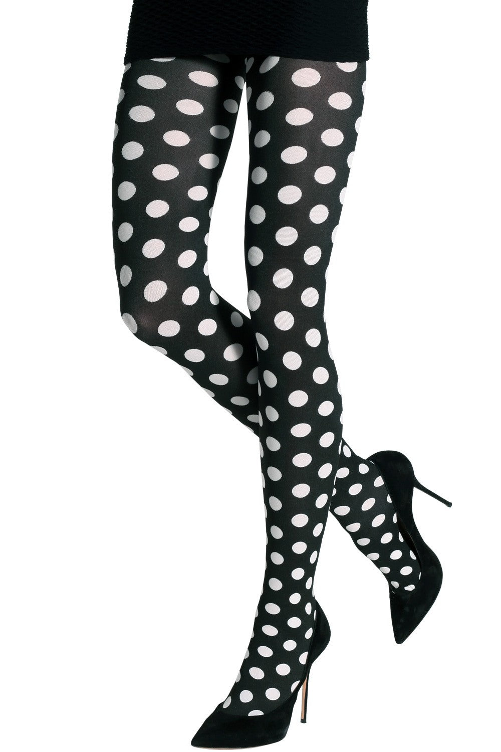 Emilio Cavallini Two Toned Medium Dots Tights - black opaque tights with white polka dots
