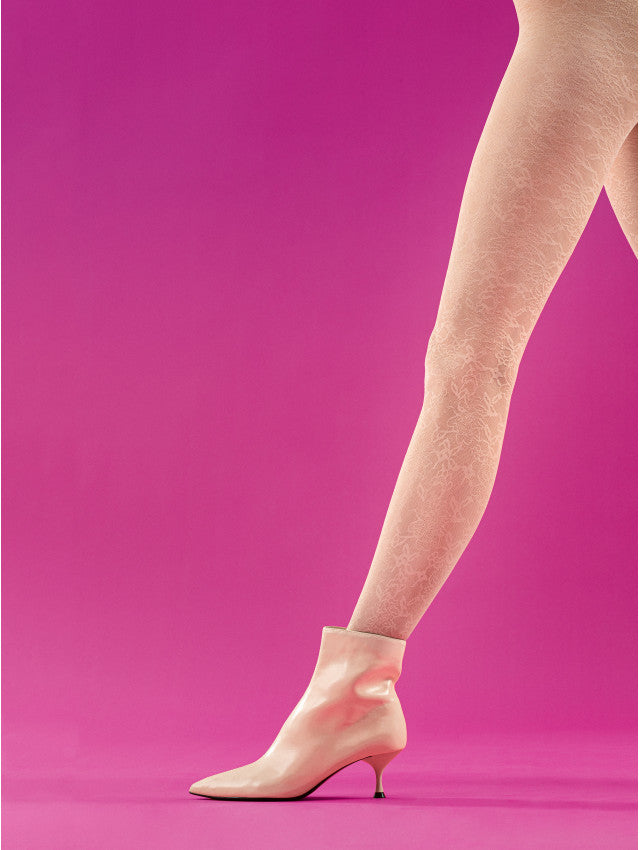Fiore Ariel Tights - Sheer cream micro mesh fashion tights with an all over woven floral lace style pattern.