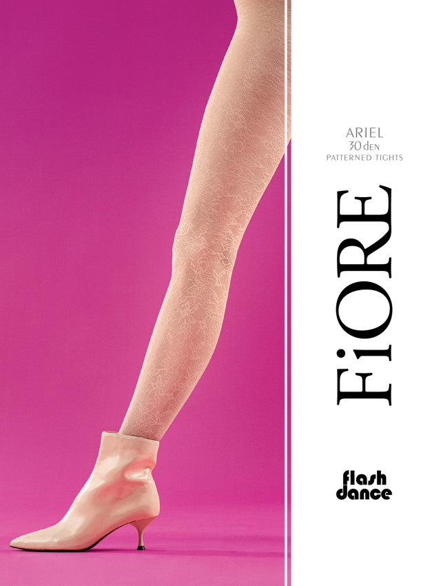 Fiore Ariel Tights - Sheer cream micro mesh fashion tights with an all over woven floral lace style pattern.