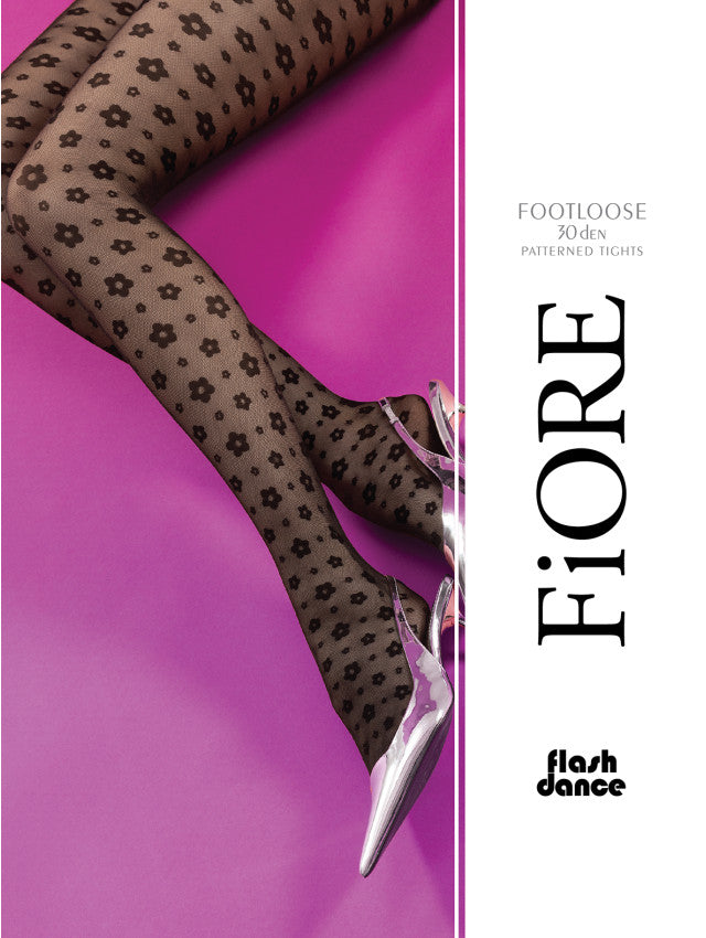 Fiore Footloose Tights - Sheer black micro mesh fashion tights with an all over woven small daisy style flower pattern.