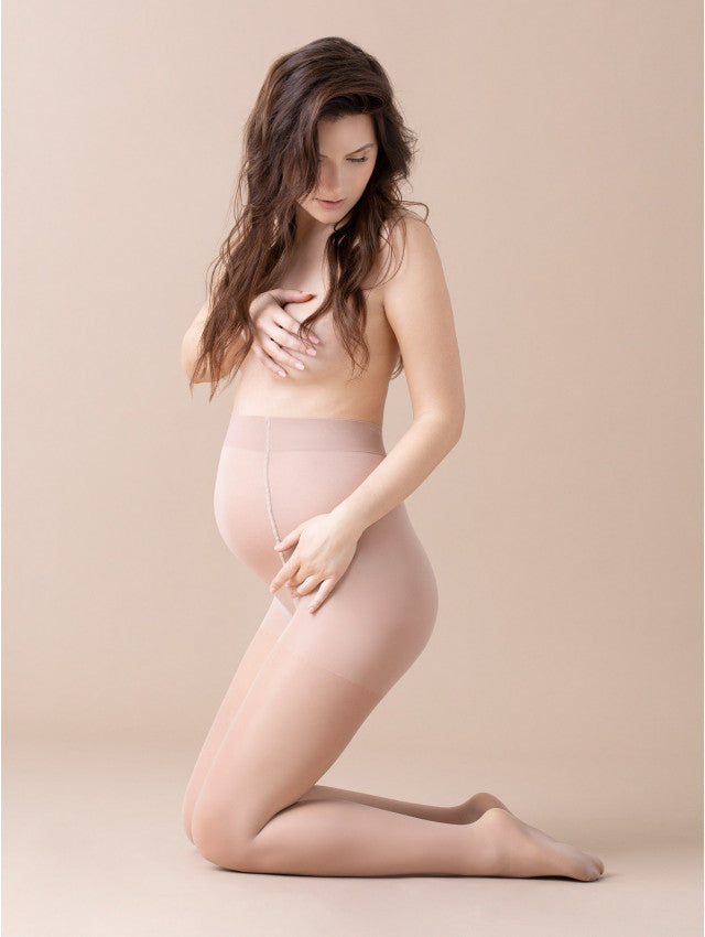 Fiore W 5000 Gaia Maternity Tights - Sheer nude pregnancy tights with a reinforced boxer top brief with extra front panel, flat seams and sheer reinforced toe.