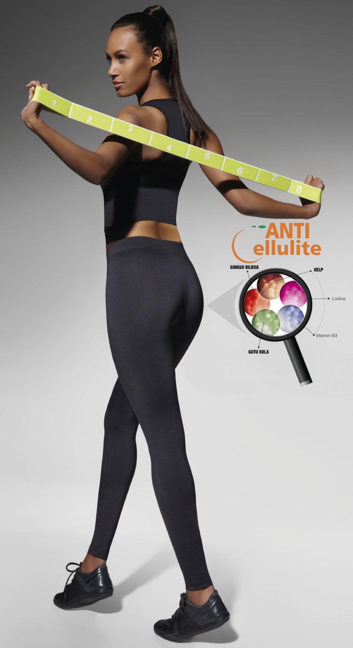 BasBlack Riley - Black anti-cellulite compression sports leggings.