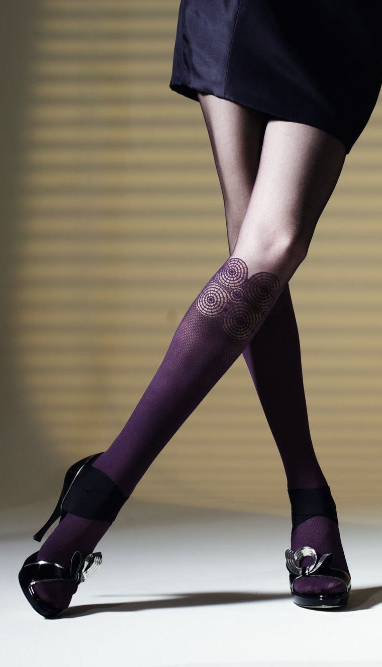 Omsa 3232 Shout Collant - mock knee-high sock fashion tights with circular pattern, available in black, purple and grey