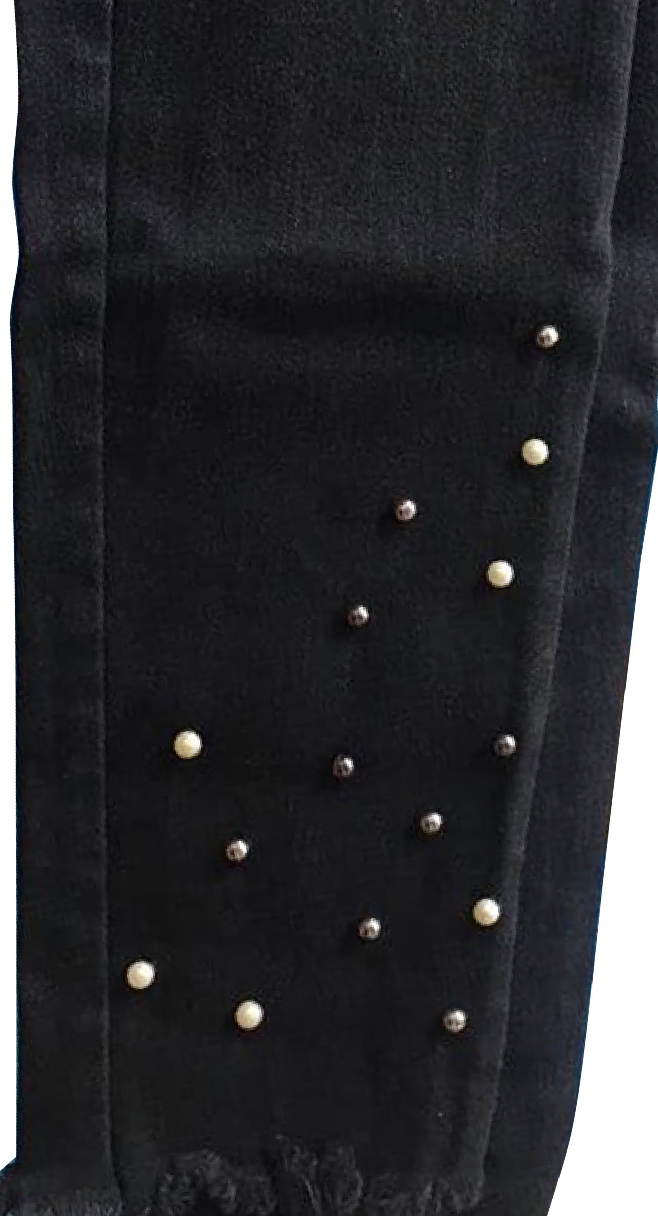 Ysabel Mora 70235 Pearl Jeggings - black denim jeans leggings with silver and pearl studs and frayed edge cuff
