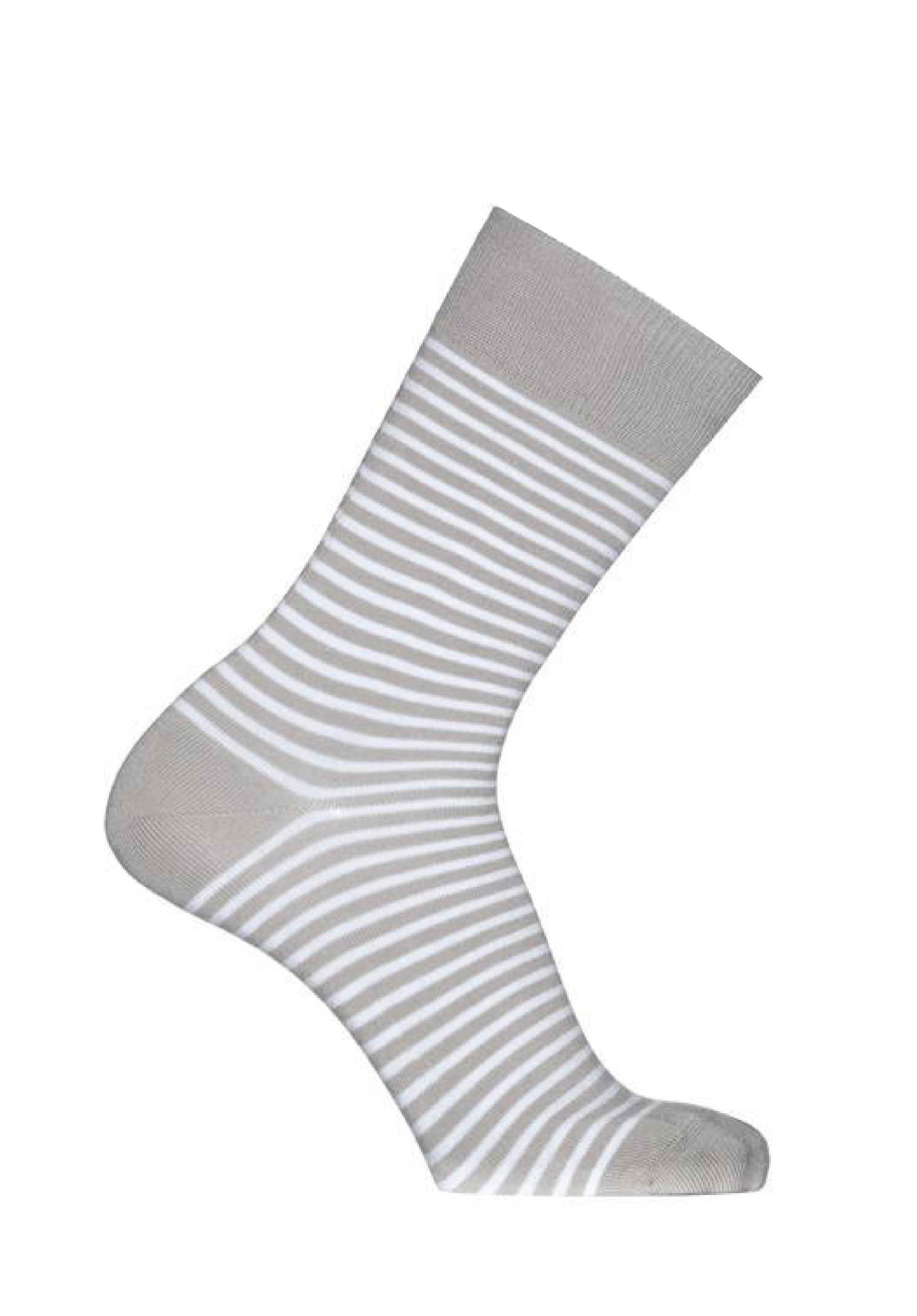 Bonnie Doon BN742101 Breton Socks - Light grey men's cotton mix ankle socks with white horizontal stripes and flat toe seams.