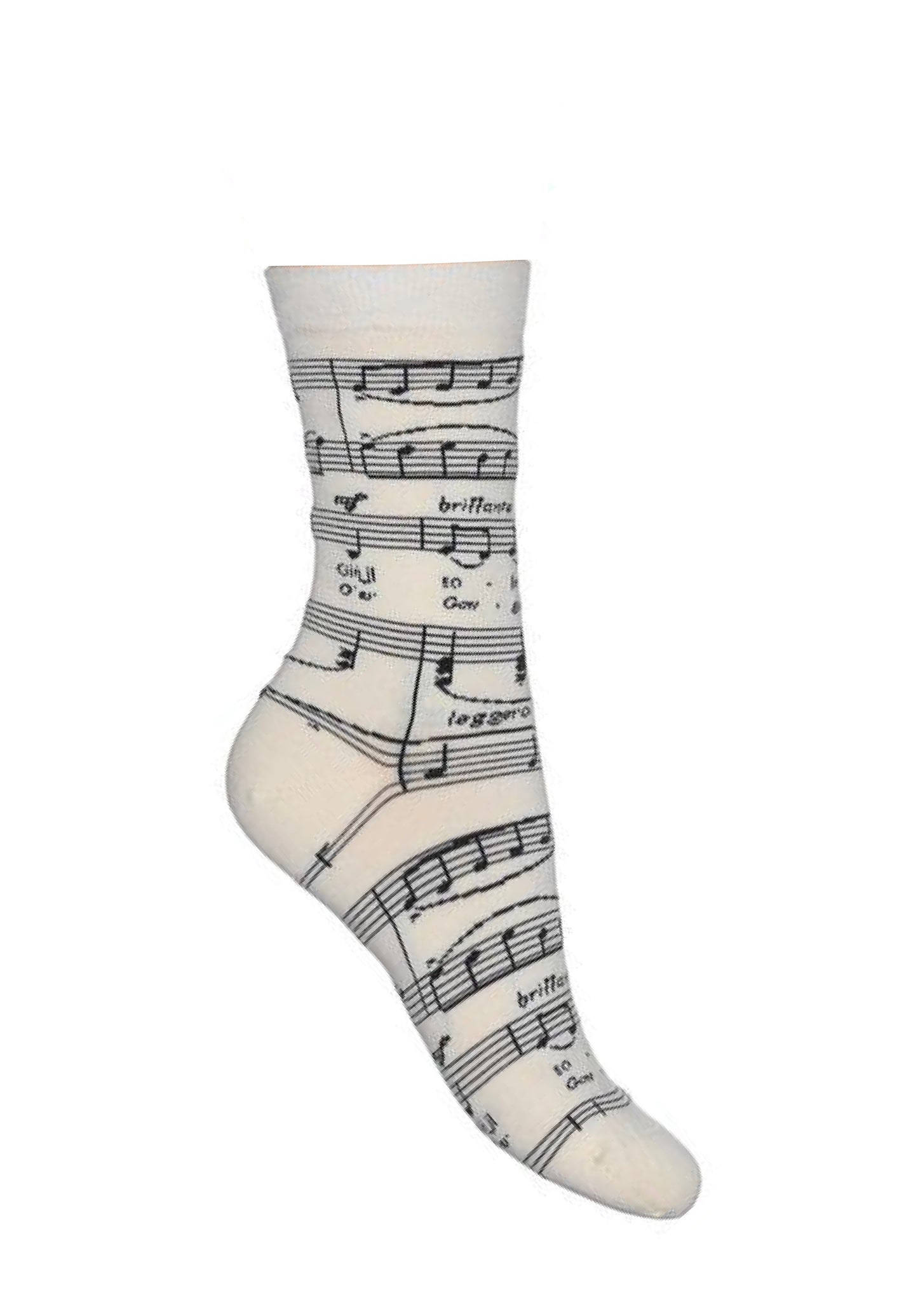 Bonnie Doon Brillante Sock - Off white cotton mix ankle socks with a woven black music notes pattern.