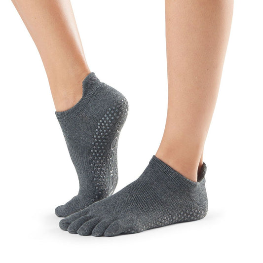 ToeSox Low Rise Full toe - dark grey toe socks with gripper sole, perfect for pilates and yoga