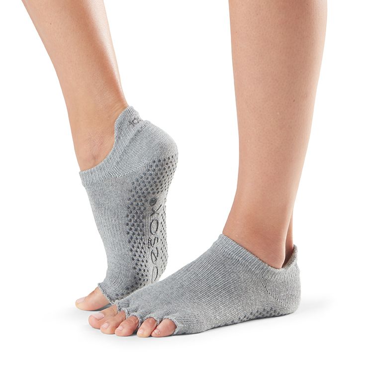 ToeSox Low Rise Half Toe - light grey open-toe / toeless toe socks, ideal for yoga and pilates