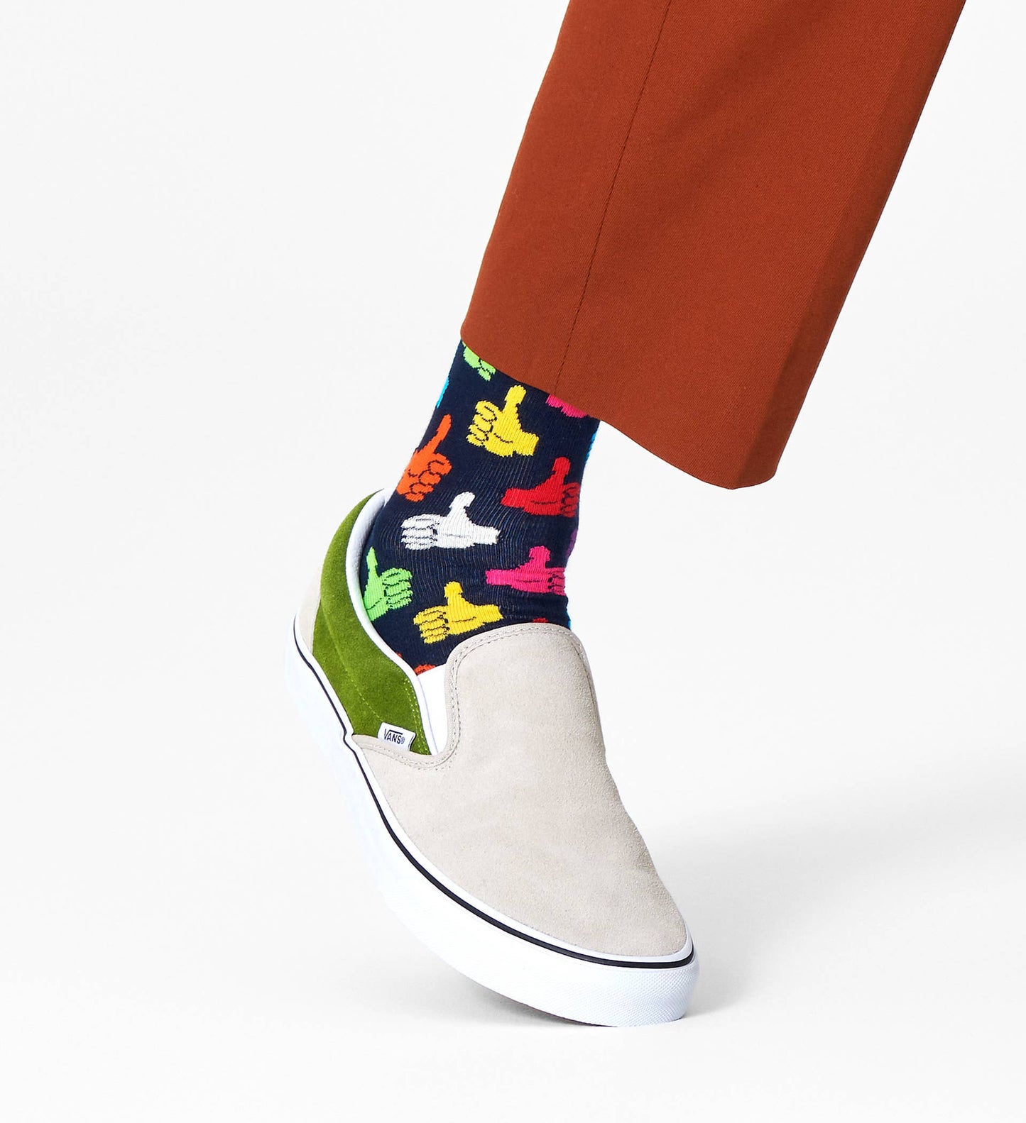 Happy Sock THU01-6500 Thumbs Up Sock - Dark navy cotton crew socks with multicoloured thumbs up pattern.