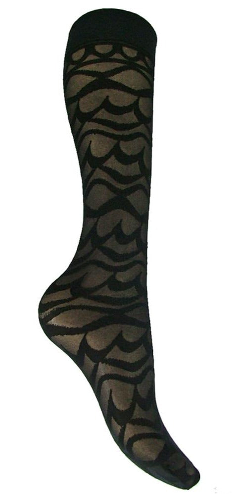 Omsa 487 iPanema Gambaletto - sheer black fashion knee-high socks with a wavy swirl pattern