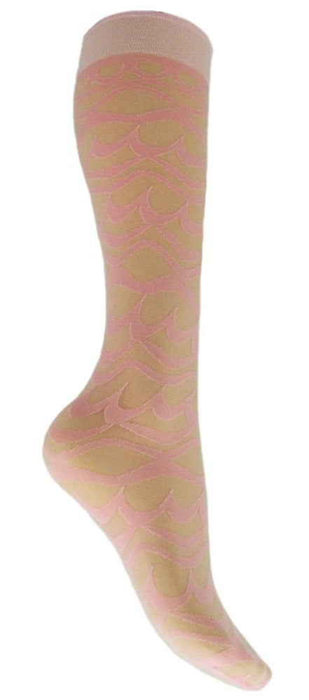 Omsa 487 iPanema Gambaletto - sheer light pink fashion knee-high socks with a wavy swirl pattern