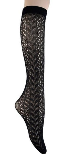 Trasparenze Kraken Gambaletto - Soft openwork cotton crochet cable knit style knee-high socks in black