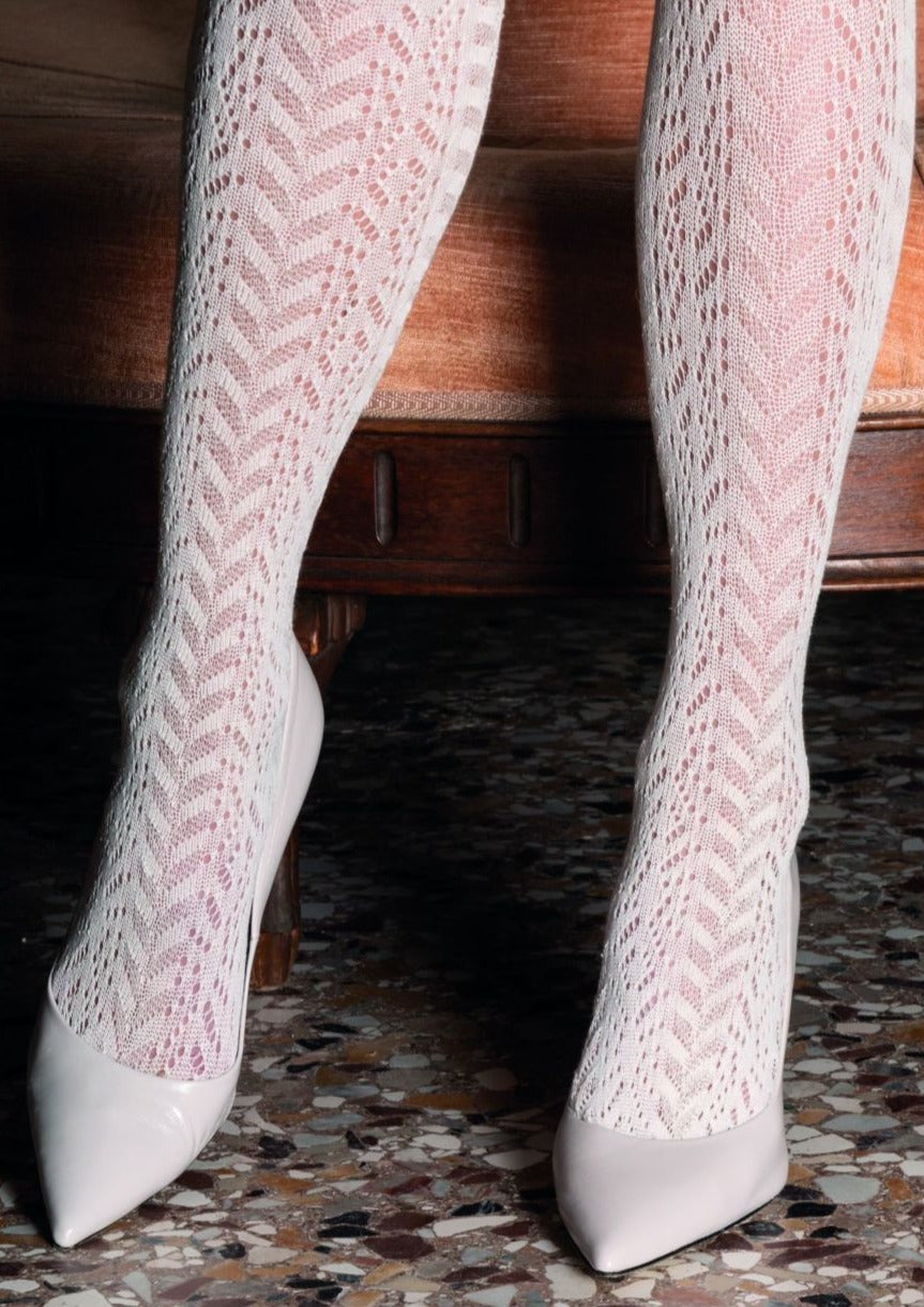 Trasparenze Kraken Collant - Soft openwork cotton crochet cable knit style knitted tights in cream