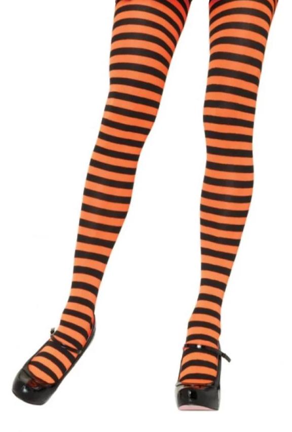 Leg Avenue 7100 Nylon Stripe Tights - orange and black horizontal striped pantyhose