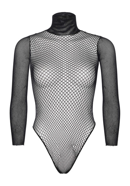 Leg Avenue 89211 Turtleneck fishnet teddy - black Fishnet turtle neck long sleeved body-top with snap fasteners and cotton gusset.