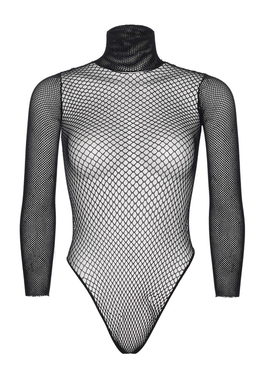 Leg Avenue 89211 Turtleneck fishnet teddy - black Fishnet turtle neck long sleeved body-top with snap fasteners and cotton gusset.