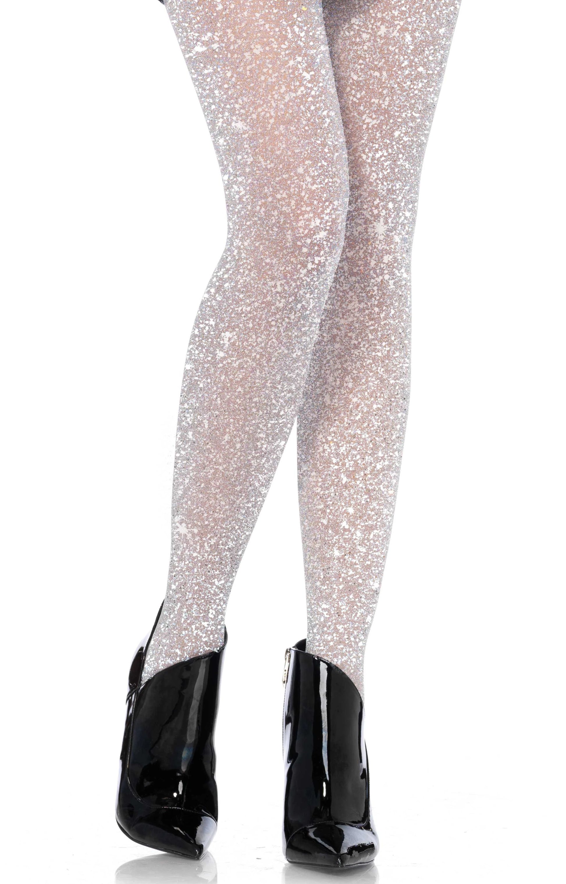 Leg Avenue 7130 Lurex sheer pantyhose - silver sparkly glitter tights