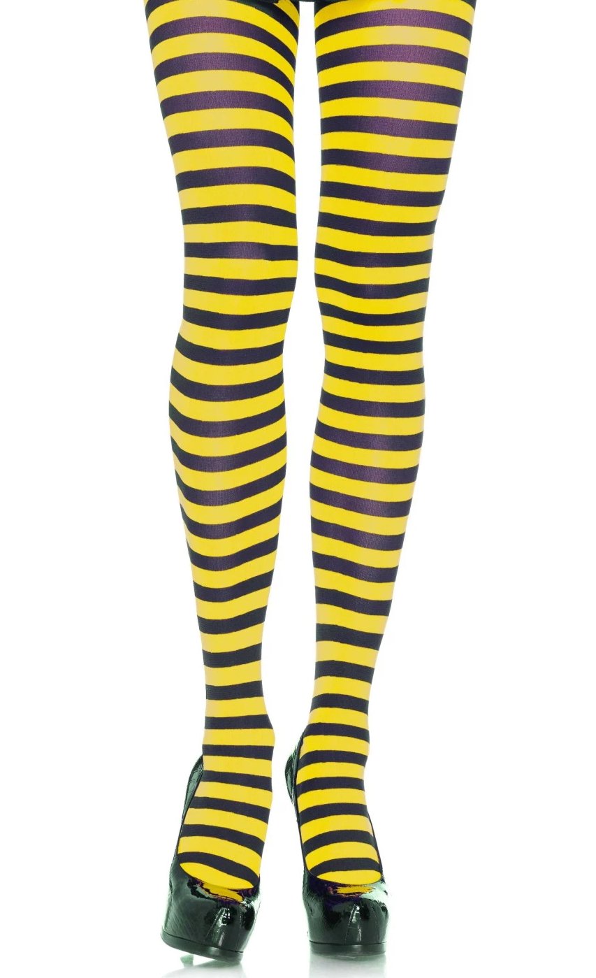 Leg Avenue 7100 Nylon Stripe Tights - yellow and black horizontal striped pantyhose