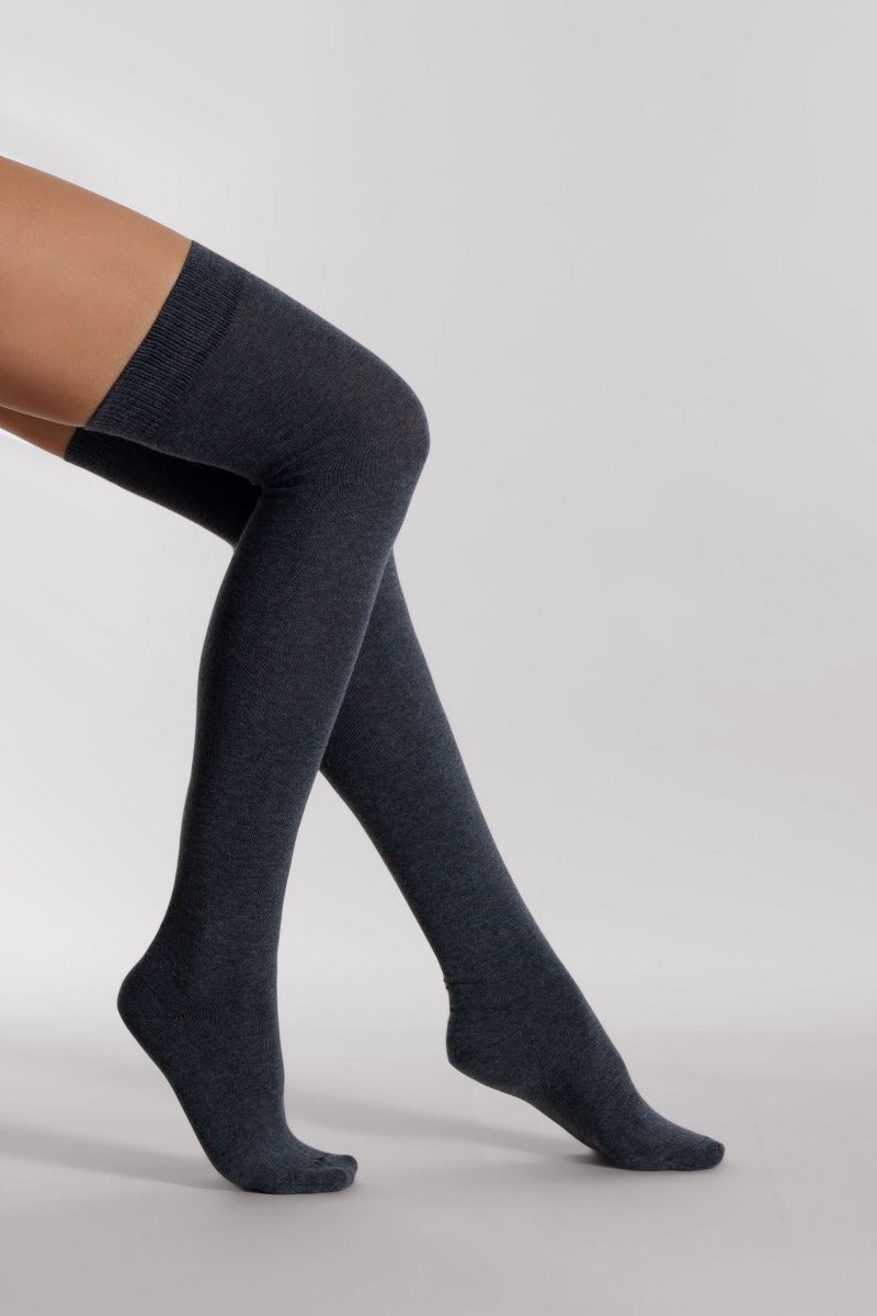 Silvia Grandi - Maxi Cotton Over The Knee - plain cotton over the knee socks in grey and black