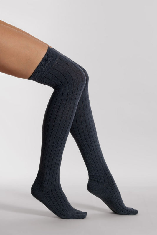Silvia Grandi - Maxi Rib Cotton Over The Knee - plain cotton ribbed over the knee socks in black, grey, navy and brown