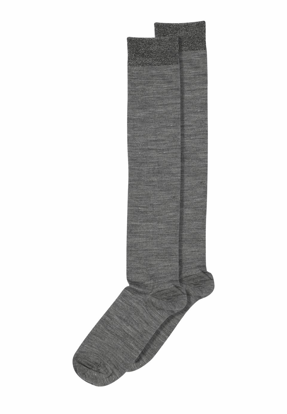 MP Wool & Silk Knee-High Socks - Warm and soft thermal knee high sock with a sparkly silver lam̩ ribbed cuff.
