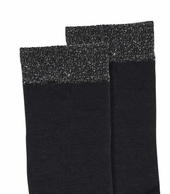 MP Wool & Silk Knee-High Socks - Warm and soft thermal knee high sock with a sparkly silver lam̩ ribbed cuff.