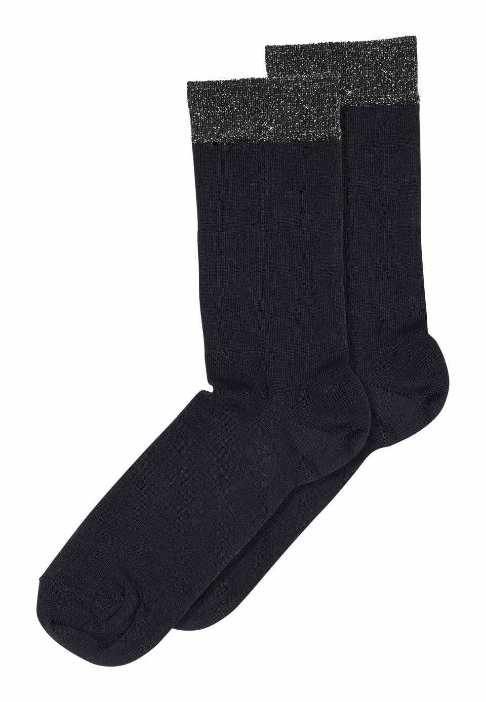 MP Wool & Silk Ankle Socks - Warm and soft thermal knee high sock with a sparkly silver lam̩ ribbed cuff.
