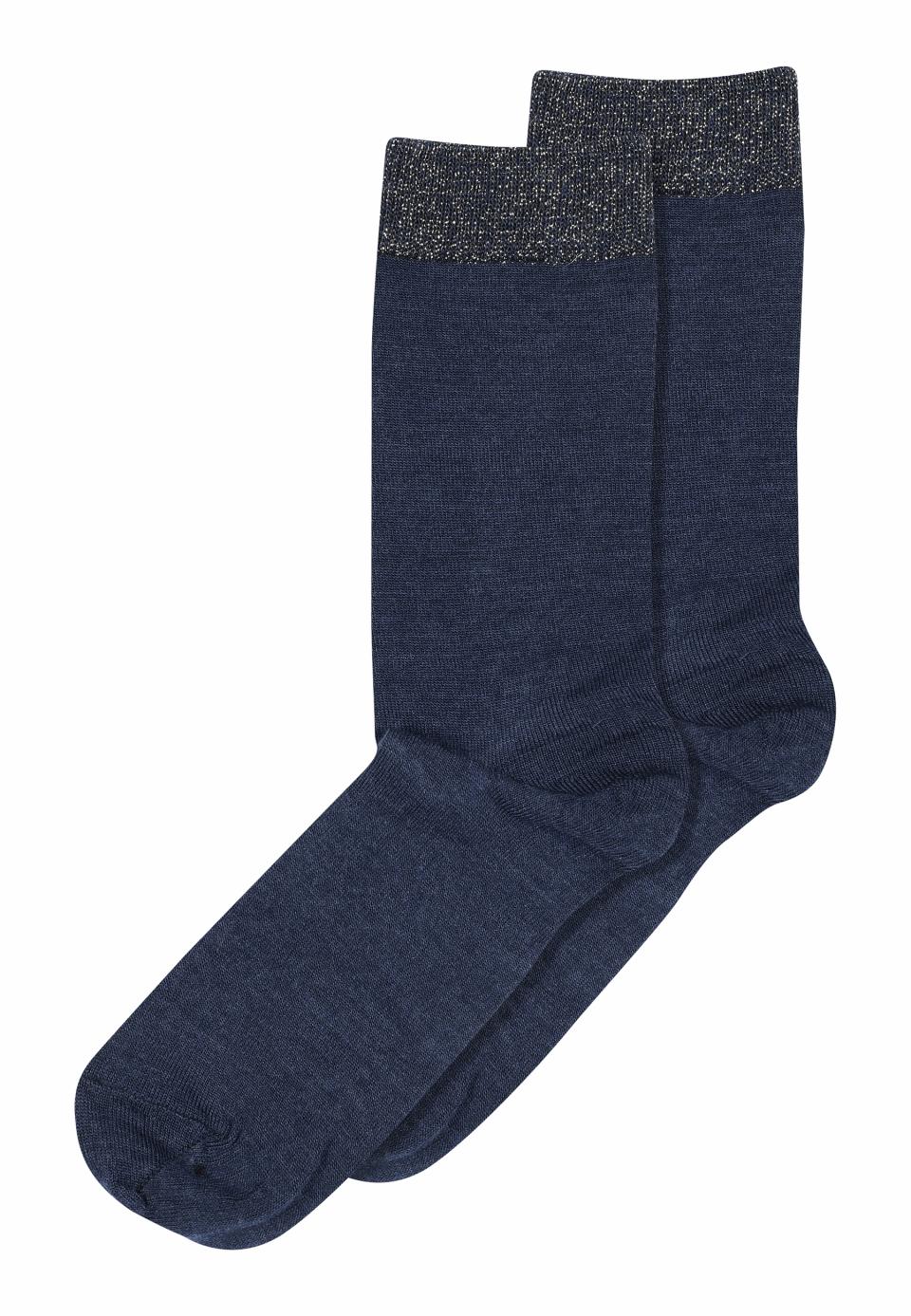 MP Wool & Silk Ankle Socks - Warm and soft thermal knee high sock with a sparkly silver lam̩ ribbed cuff.