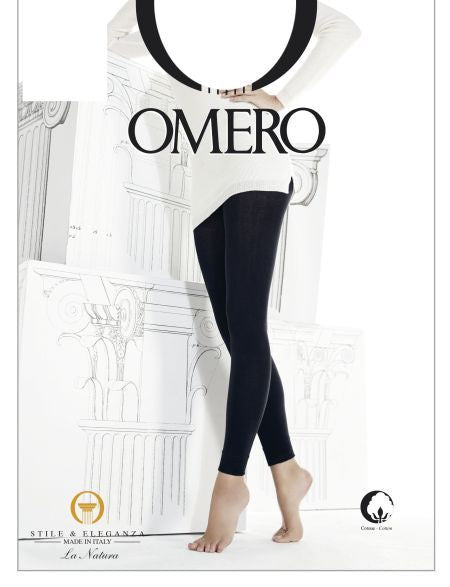 Omero Amos 100 Pantacollant - Black opaque knitted cotton footless tights with gusset, flat seems and deep elasticated cuff.